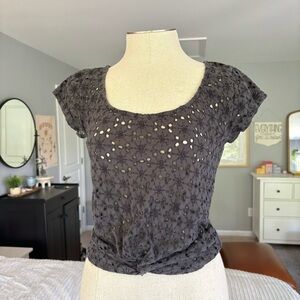 Gray Eyelet Tee